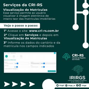 Read more about the article IRIRGS divulga arte tutorial com passo a passo do serviço de Visualização de Matrículas da CRI-RS