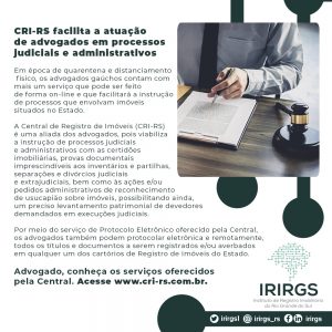 Read more about the article IRIRGS divulga artes apresentando serviços disponíveis para advogados